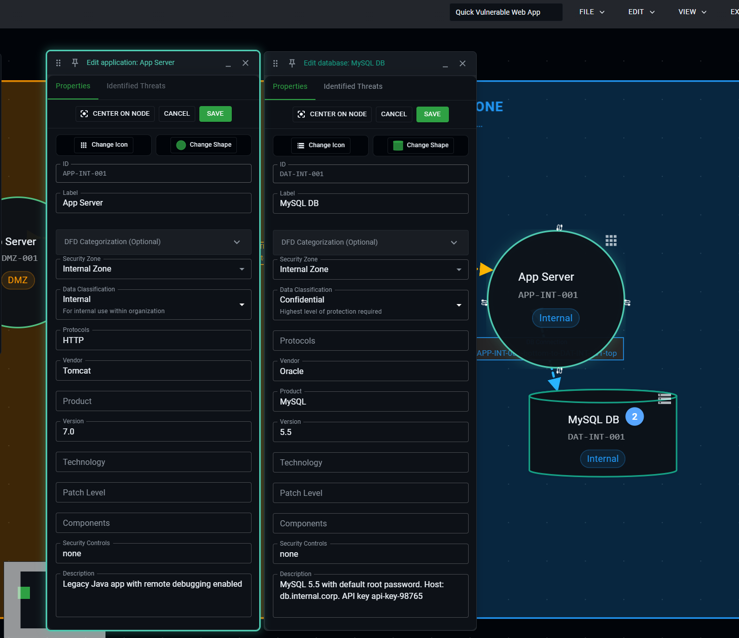 Node editor showing contextual information input